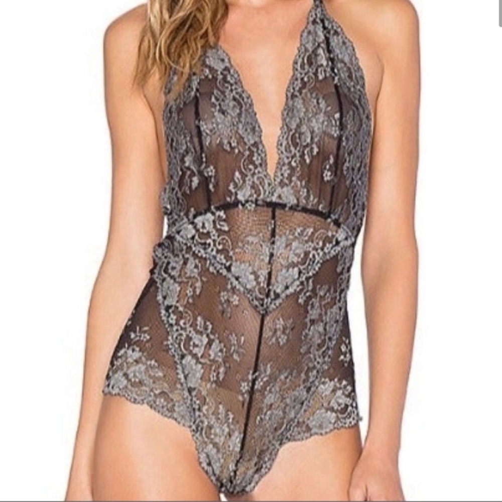 Free People | Silver Lace Too Cute Bodysuit